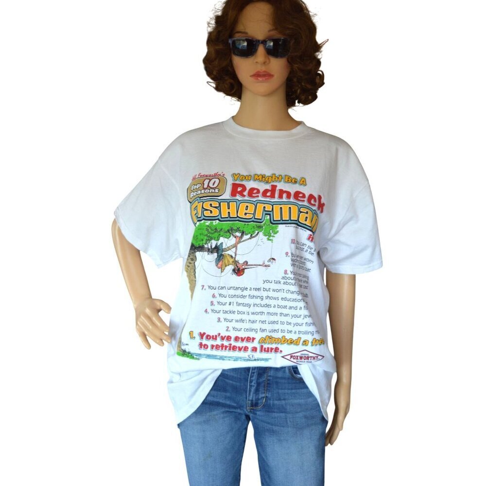 Vintage 1990s Foxworthy Redneck Fisherman Graphic White T Shirt Men Size Large